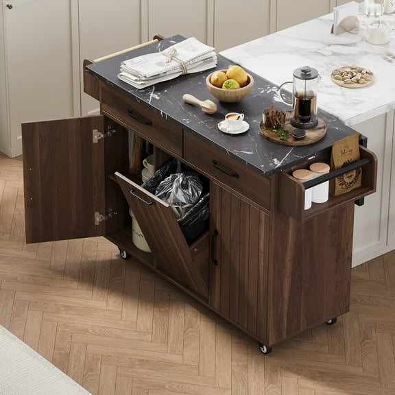 MAYEERTY Kitchen Island Trash Storage Drop Leaf Extra Counter Space Kitchen