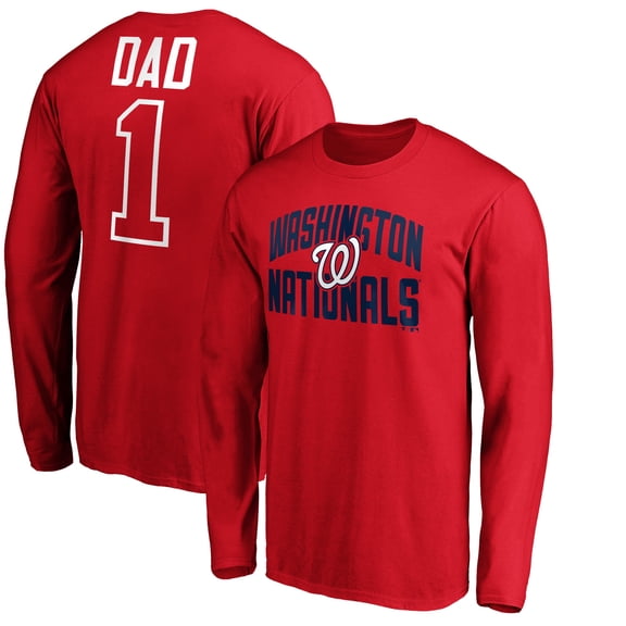 Men's Red Washington Nationals Father's Day #1 Dad Long Sleeve T-Shirt