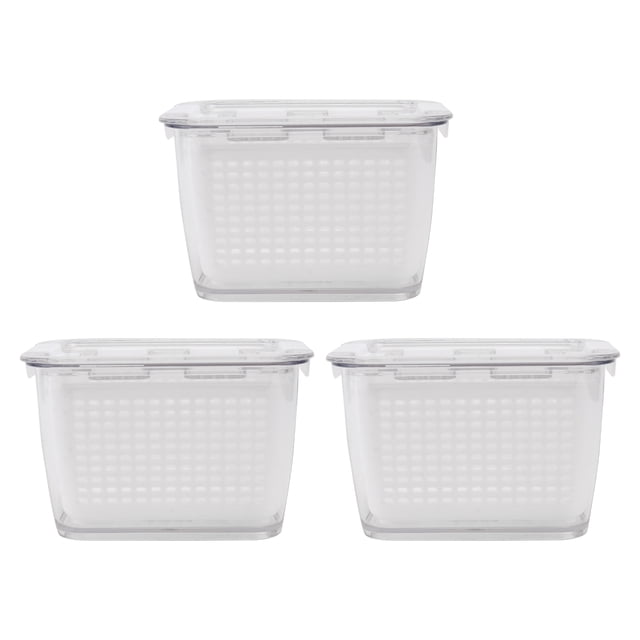 3 cajas de sellado para alimentos en el refrigerador, cajas para frutas y verduras frescas, cajas de drenaje de alimentos