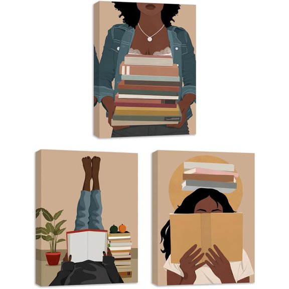 African American Boho Wall Art, Boho Black Woman Wall Decor, Black Girl Canvas Print, Woman Reading Art, Book Lover Wall Decor, Library Wall Art, Book Lover Picture Gift, d Artwork