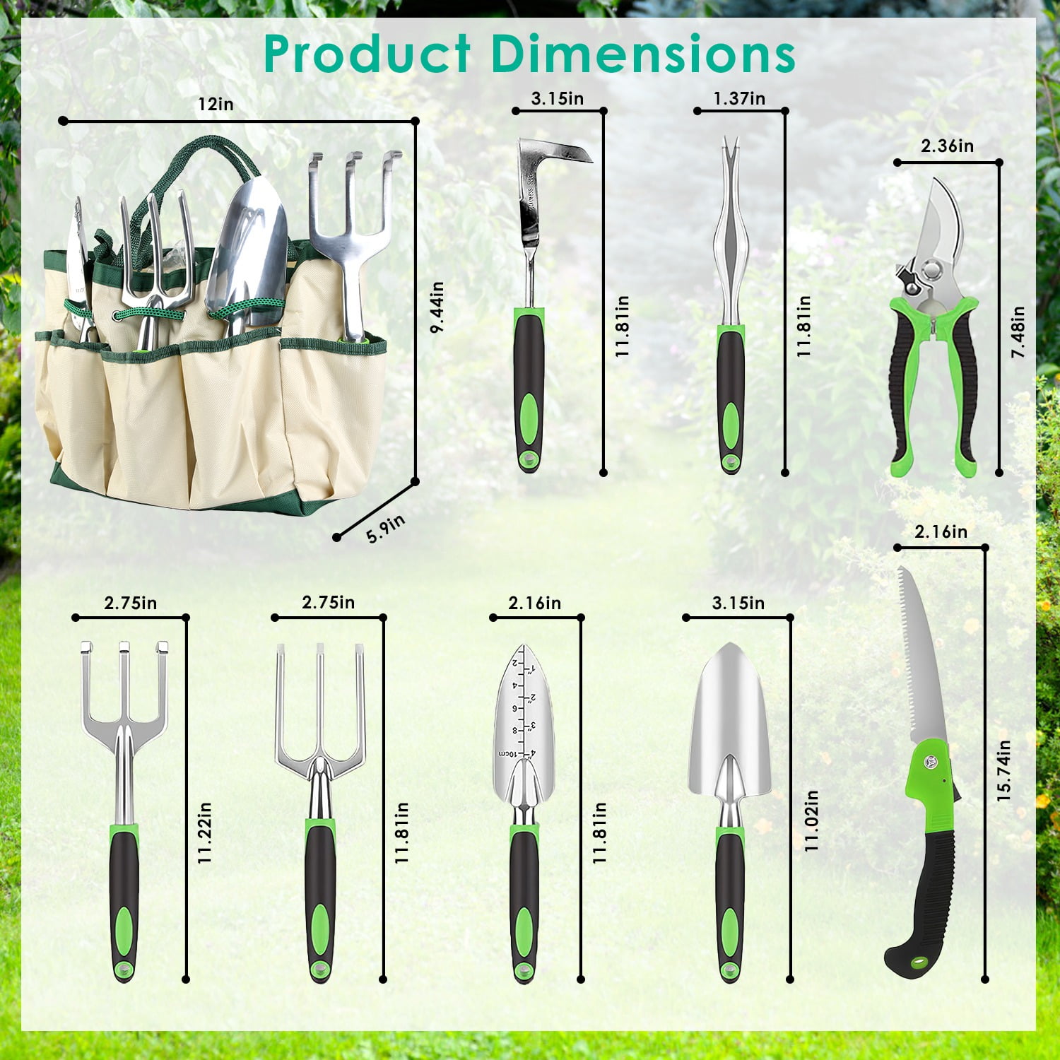 Gardening Tools with Non-Slip TPR Grip 13pcs Rust-Proof Heavy Duty Gardening Hand Tools Set with Oxford Garden Tools Organizer Handbag Ideal Gardening Gifts for Women Men