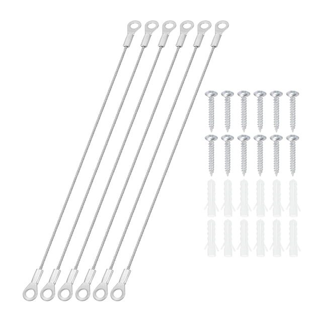 Stainless Steel Lanyard Cable with Eyelets 0.06" x 8" 1.5mm x 20cm Lock Security Wire Rope with Screws, 6 Pack
