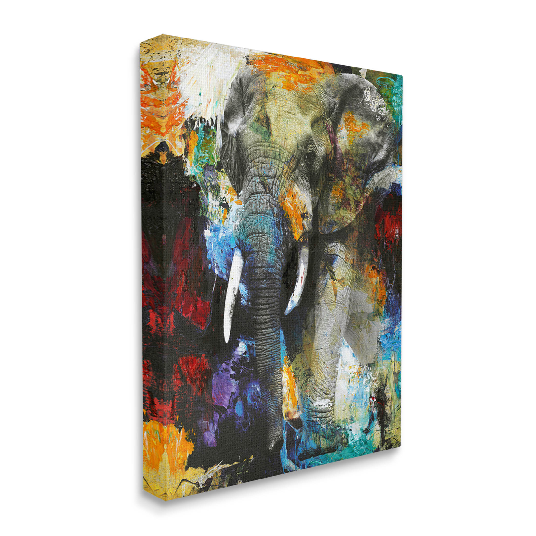 Layered Elephant Bold Wildlife Abstract Graphic Art Gallery Wrapped Canvas Print Wall Art