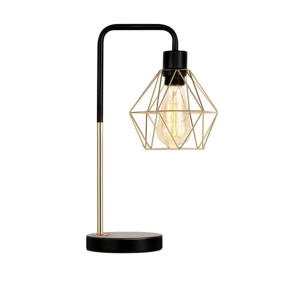 Industrial Table Lamp Gold Table Lamp with Geometric Cage Shade