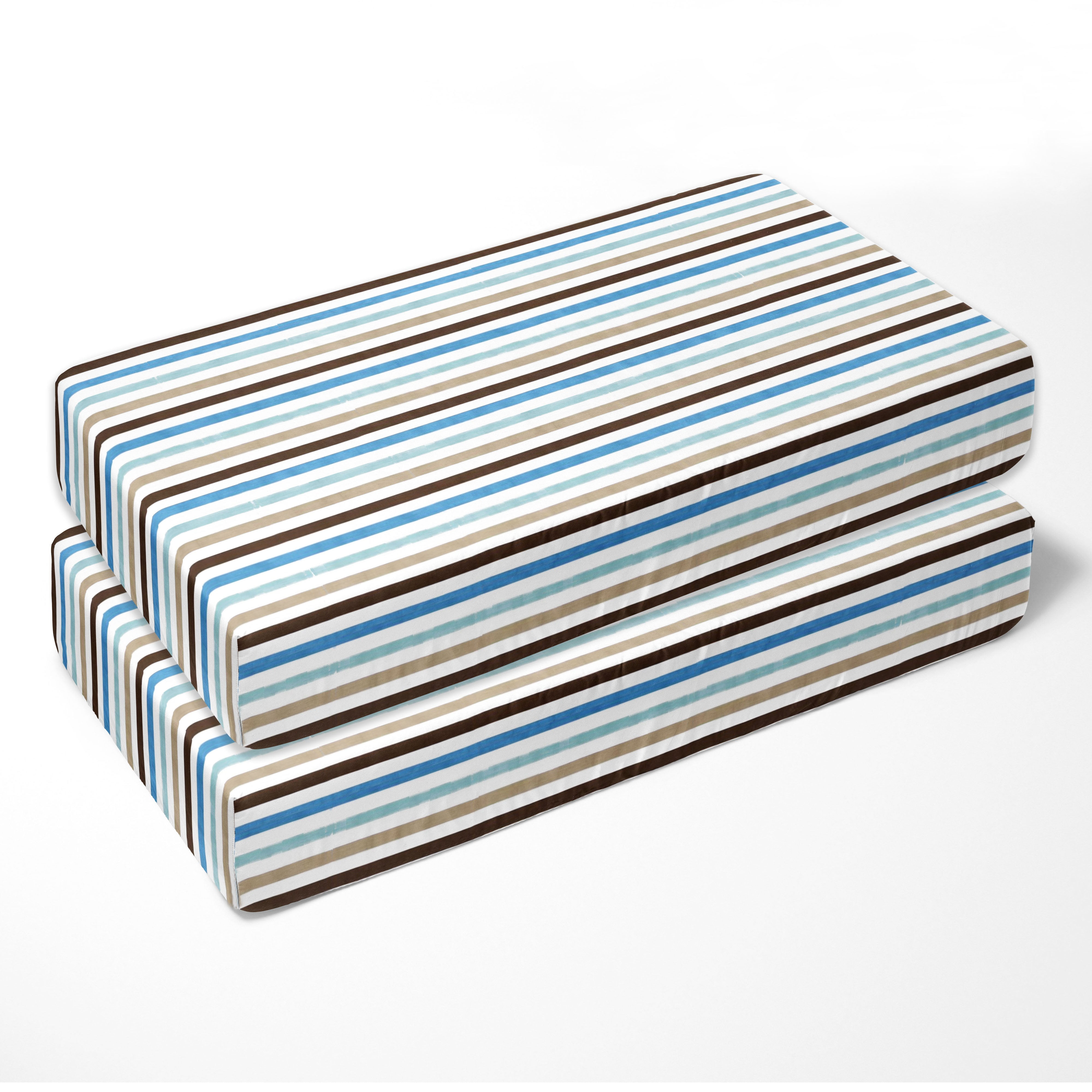 Bacati - Crib or Toddler Bed Fitted Sheet, Mod Diamonds/Stripes, Aqua/Teal/Beige/Brown