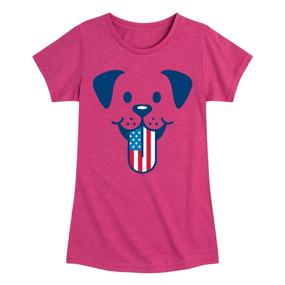 Instant Message - 4th of July - Dog Tongue American Flag - Toddler & Youth Girls Short Sleeve Graphic T-Shirt