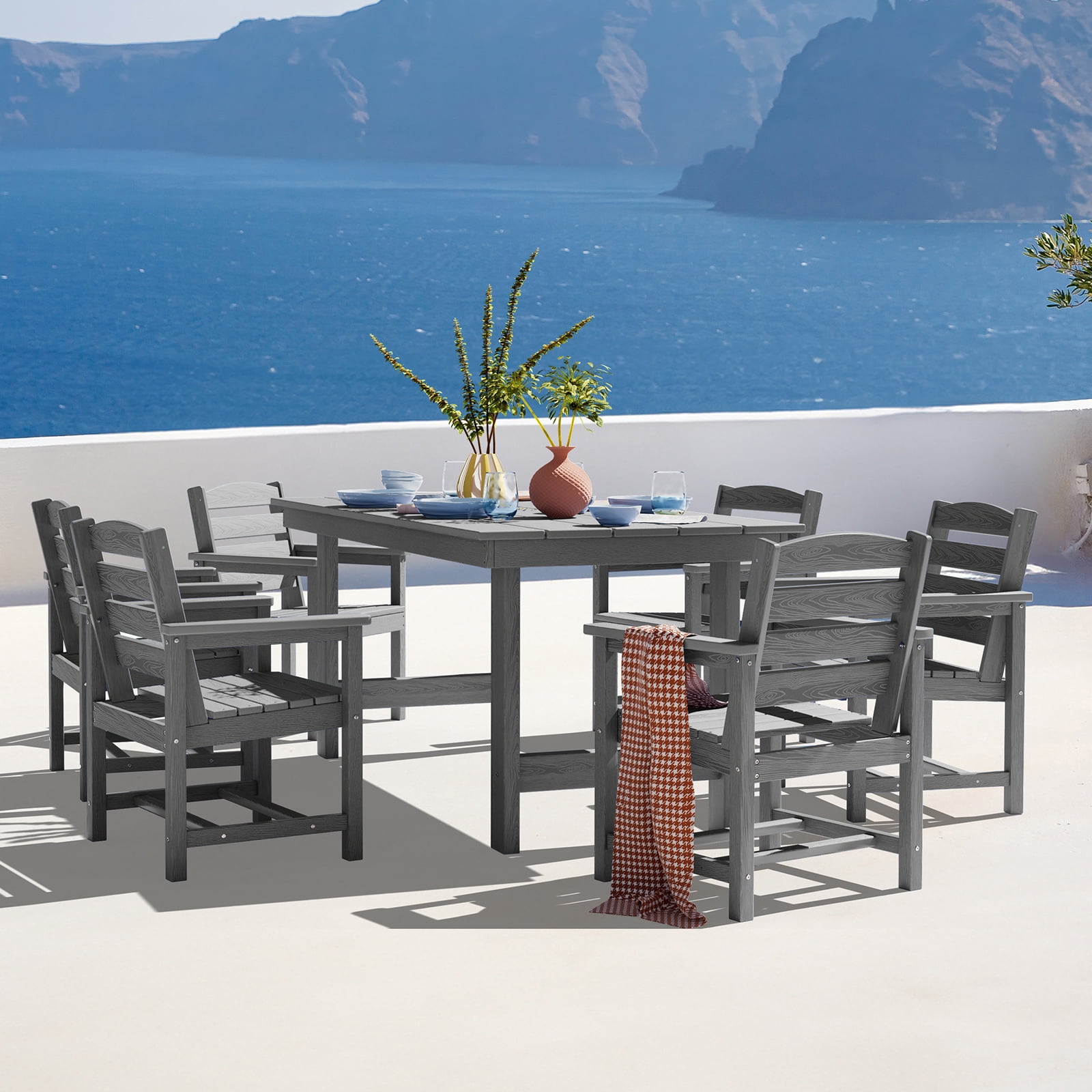 JUSTLET 7 PC Outdoor Backyard Dining Set, 6 Chairs & 1 Table