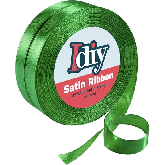 iDIY Satin Ribbon (1/2", 50 Yards) No Wire, DIY Arts & Crafts, Gift Wrapping Baskets, Wedding Decor, Sewing Projects, Party Embellishment, Hair Bows, Floral, Baby Showers (Bright Green)