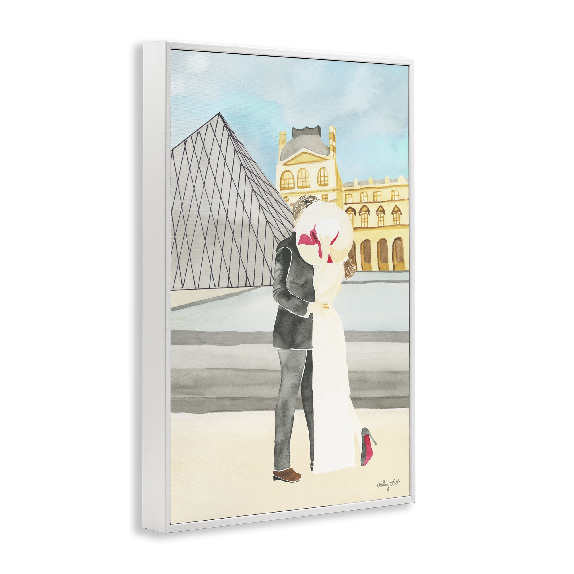 Stupell Industries Couple Embrace At The Louvre White Framed Giclee Art, design by Hillary Holt