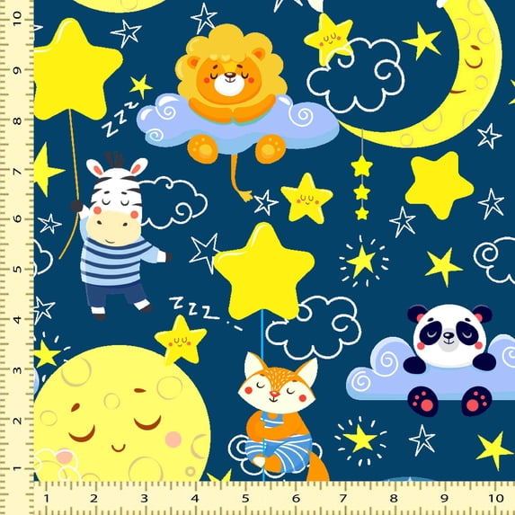 eloria Animal & Star Cotton Fabric Squares Sewing Supplies Printed Fabric for 1 Yard, Teal Blue