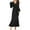 Black Dress for Women, variant on Women's Tea Length A Line Flowy Dress Solid Color Elegant Casual High Waist Long Sleeve Spring Trendy V Neck Black M