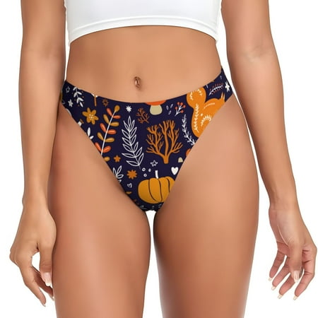 Qokaie Whimsical Autumn Forest Printed Women s Cotton Thong Underwear  Sexy Breathable Panties G-string-4X-Large