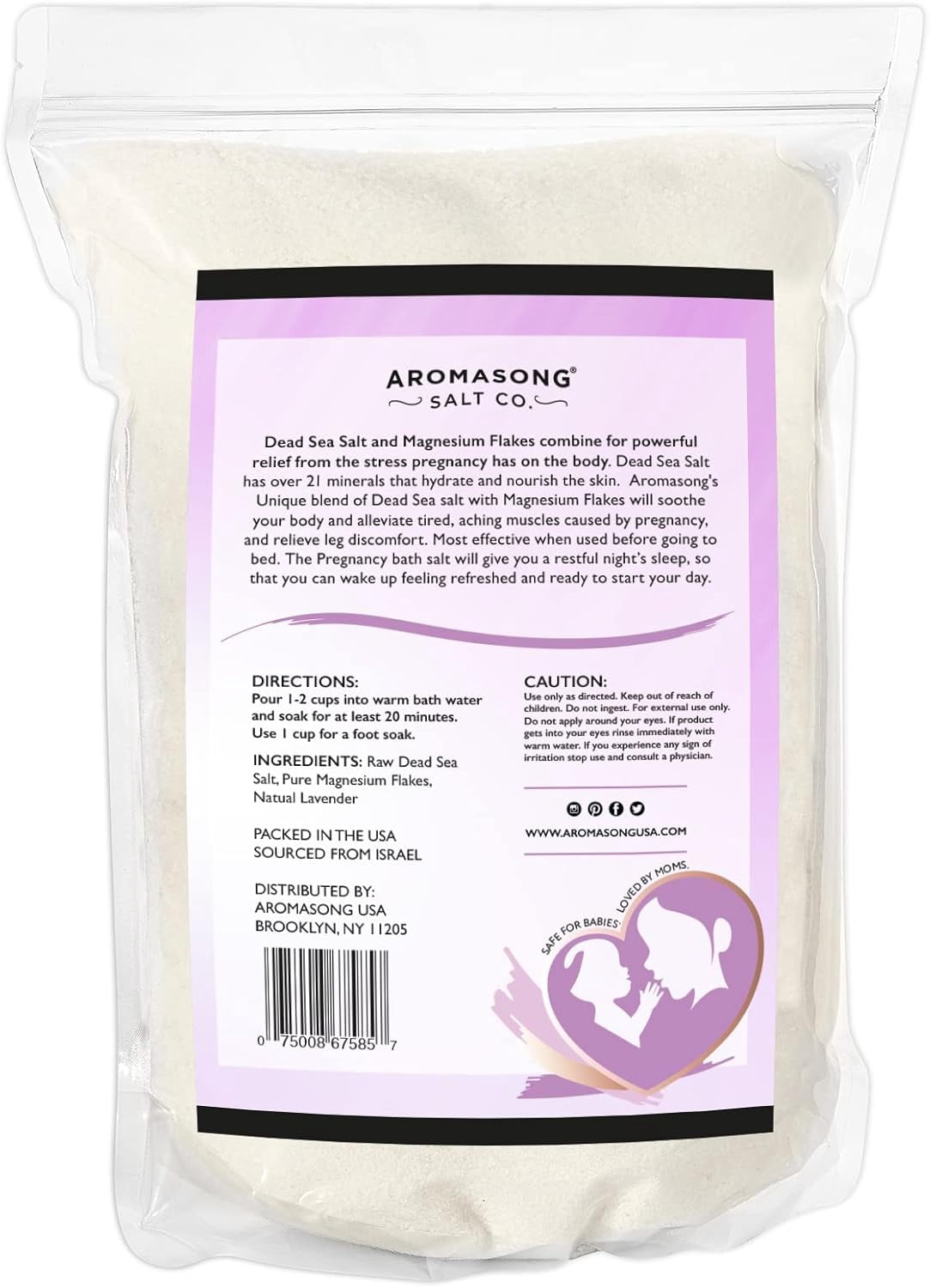 Aromasong Dead Sea Pregnancy Bath Soak with Natural Lavender & Magnesium Flakes, 5 lb | Pregnancy Safe Magnesium Bath Salts
