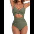 thumbnail image 2 of Trajes de Baño de una Pieza para Mujer, con Control de Abdomen, Corte Alto, Espalda Cruzada y Lazo. Verde XL, 2 of 6