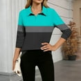 thumbnail image 2 of Tauxra Blouses for Women, Lapel Collar Color Blocked Slim Casual Fall Blouse, Women's 3/4 Sleeve Top, 2 of 5