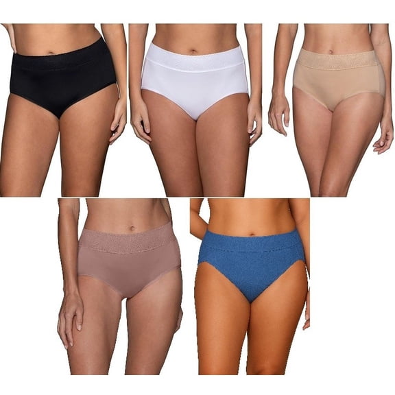 5 Pack Vanity Fair Women's Effortless Lace Brief Panty 13276 Black/White/Beige/Blush/Blue, 6