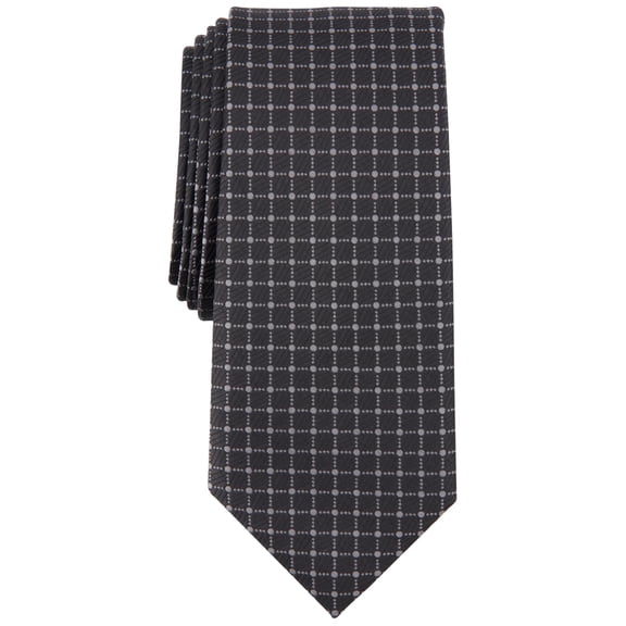 Alfani Mens Regular fit Tie Necktie One Size Black Grid Print