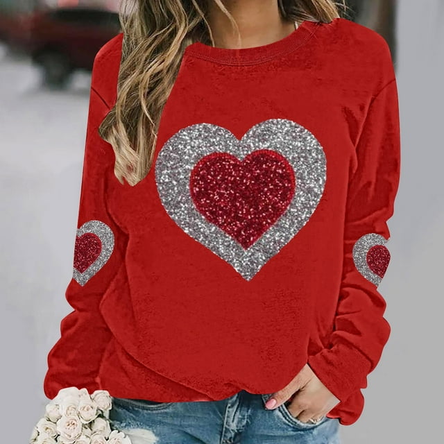ICHUANYI Chandail en Molleton Graphique Cœur pour Femmes, Col Rond, Décontracté, Oversize, Manches Longues