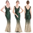 thumbnail image 1 of Angel fashions Women's V Neck Gradient Sequin Mother of Bride Dresses 20s Flapper Evening Party Gown Green Gold X-Large, 1 of 6