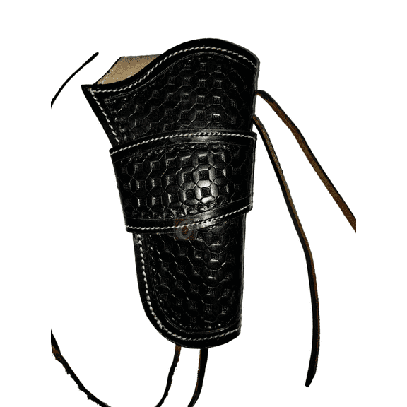 Leather Holster Long Barrel Revolver Pistol Fit Waffle Tooled Black - Right Hand