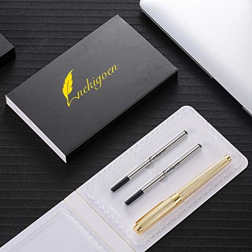 with Gift Box and 2 Extra Refills Black Ink 0.7mm G2 Rose Gold Nekigoen Rollerball Pen for Men Women Executive Home Office Use 