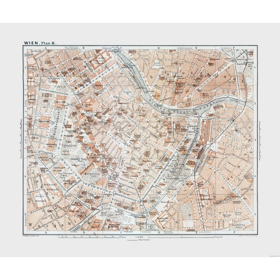 Historic Map - Vienna Austria - Baedeker 1910 - Vintage Wall Art
