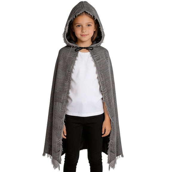 JAJAHO Kids Halloween Cape Lace Up Row Hem Hooded Gothic Cloak For Boys And Girls Dress Up Outfit
