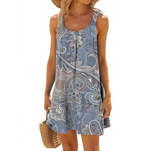 WILLBEST Vestidos De Verano Para Mujer, Moda De Verano, Vestido Informal Con Tirantes Finos, Estampado Vintage, Plisado, Sin Mangas, Para Vacaciones En La Playa