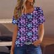 thumbnail image 1 of Fiudx Liquidación de Ahorros de Verano Blusa de Manga Corta a La Moda para Mujer, Camiseta Estampada, Top Informal, 1 of 6