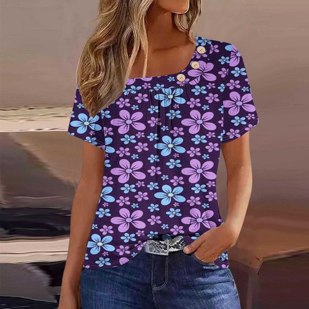 Fiudx Liquidación de Ahorros de Verano Blusa de Manga Corta a La Moda para Mujer, Camiseta Estampada, Top Informal