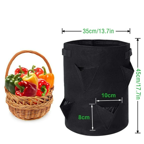 Flowerpots with Dish Ceramic, Strawberry Planter with Side Growth Pockets, Breathable Non-Woven Fabric Reinforce Handle Plant Growth Bag, Flower Pots