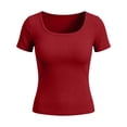 thumbnail image 5 of hoksml Women's Square Neck Ribbed Knit T-Shirt, Short Sleeve Slim Fit Basic Casual Tee for Daily Office Wear, 5 of 5