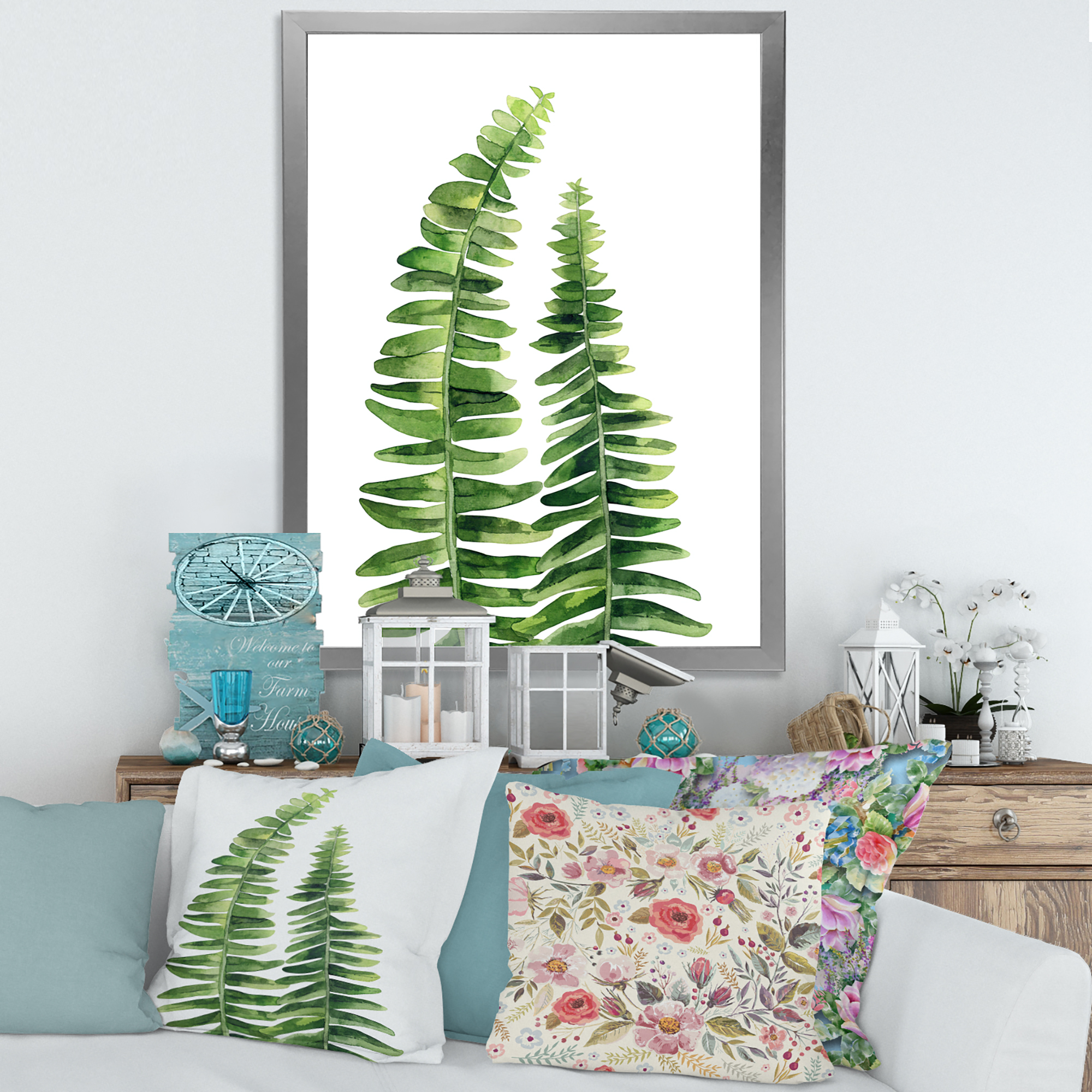 Designart 'Fern Plant Leaves Detail IV' Farmhouse Framed Art Print
