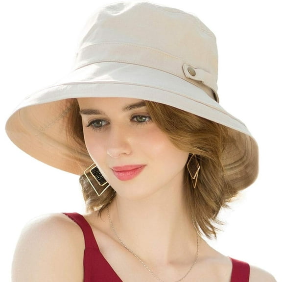 YEKEYI  Womens Cotton Wide Brim Sun Hats UPF50  UV Packable Beach Hat Summer Bucket Cap for Travel