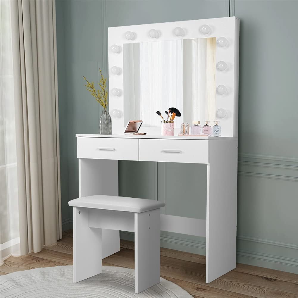 Details about   Modern Dressing Table with LED Lights Mirror Drawer Vanity Makeup Desk Stool Set 
