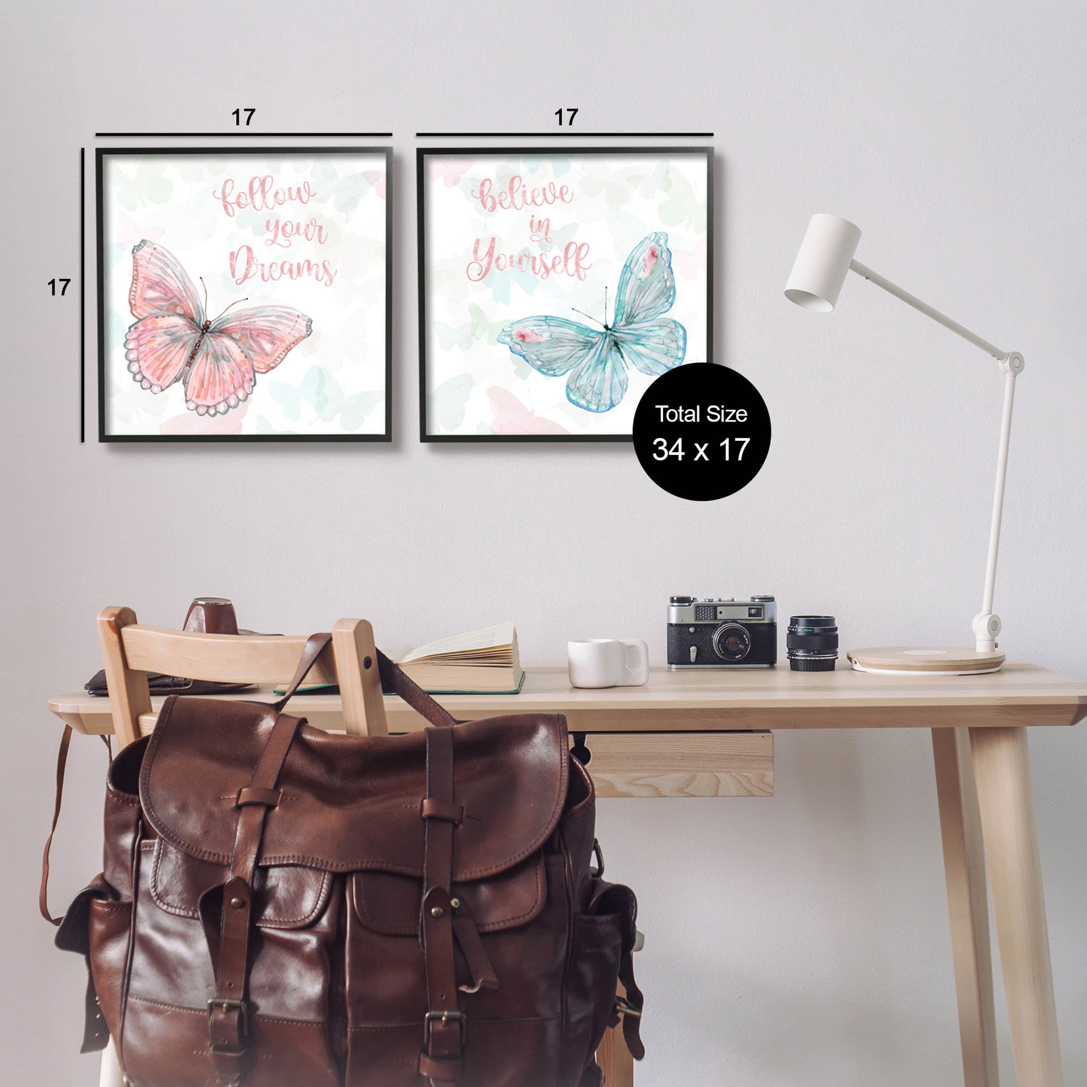 Believe In Dreams Butterflies Animals & Insects Graphic Art Black Framed Art Print Wall Art, Set of 2