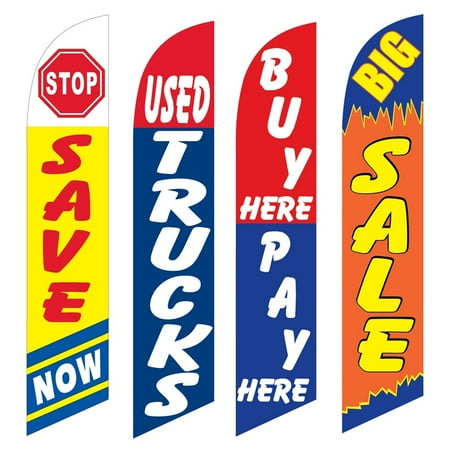 4 Advertising Swooper Flags Save Now Used Trucks Buy Pay Here Big Sale