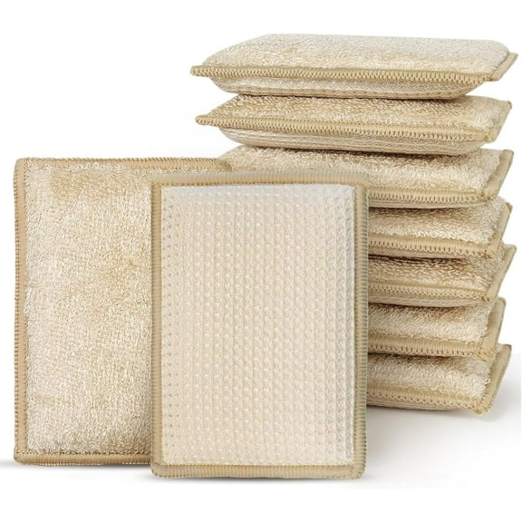 Bamboo Sponges for Dish, Kitchen Cleaning Sponges Reusable Dish Washing Sponges Beige, Non-Scratch Microfiber Sponges