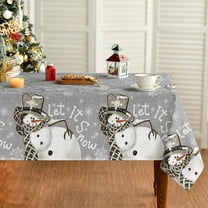 Christmas Tablecloth 60×84 Inch Rectangular, Snowman and Snow Grey Washable Table Cover for Party Picnic Dinner Decor