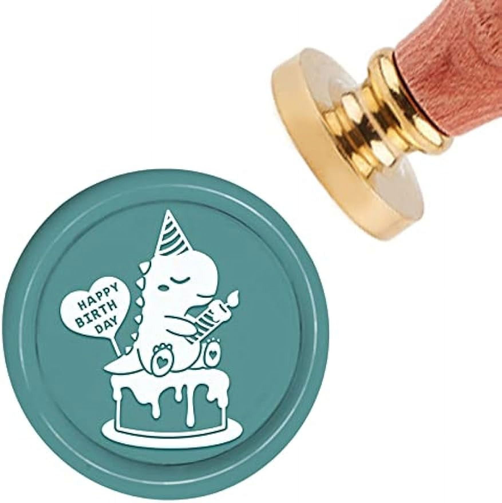 1PC Brass Sealing Wax Seal Stamp Removable Wood Handle Dinosaur pattern 30mm