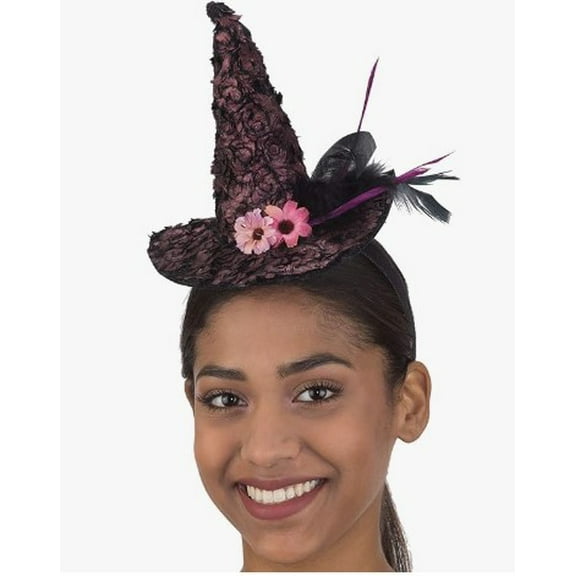 Mini Witch Hat - Lace - Flowers - Pink/Black - Costume Accessory - Adult Teen