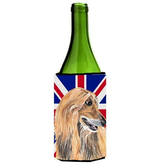 Afghan Hound With English Union Jack British Flag Wine bottle sleeve Hugger - 24 Oz.