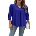 thumbnail image 4 of EIMELI Blouses à Manches 3/4 Col en V pour Femmes Chemise Boutonnée Printemps Ample Décontractée Mode Urbaine, 4 of 7