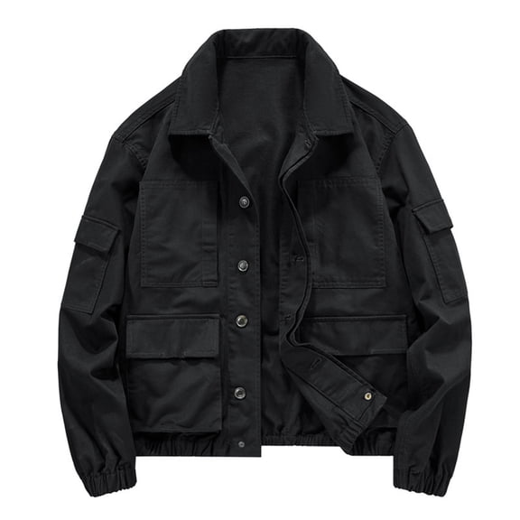 LYSMORA 2026 Men's Lapel Collar Multi Pocket Cargo Jacket, Button Front Elastic Cuff Loose Fit Outdoor Utility Casual Outer Shacket