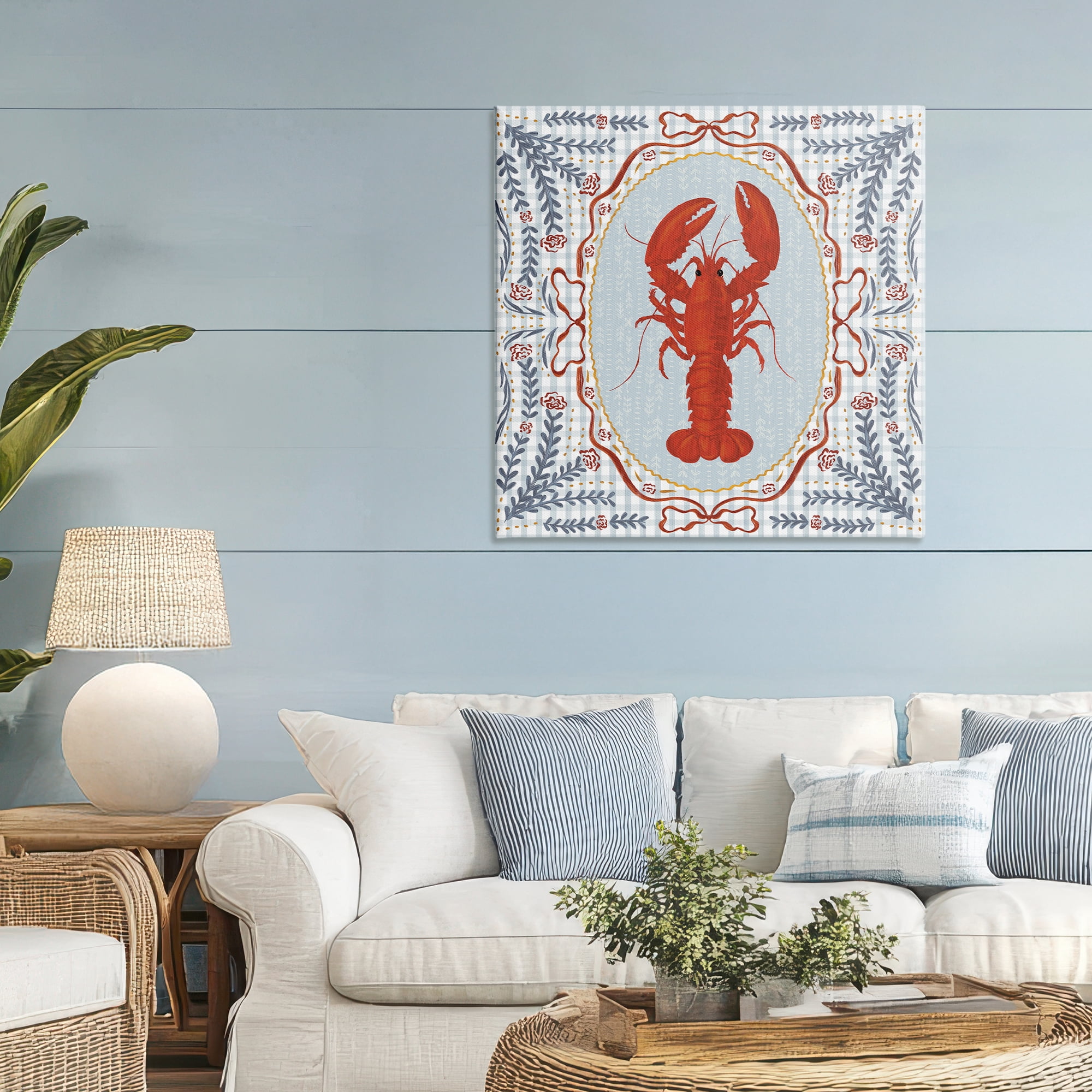 Stupell Industries Lobster Portrait Blue Gingham Canvas Wall Art, design by Vero Illustrates