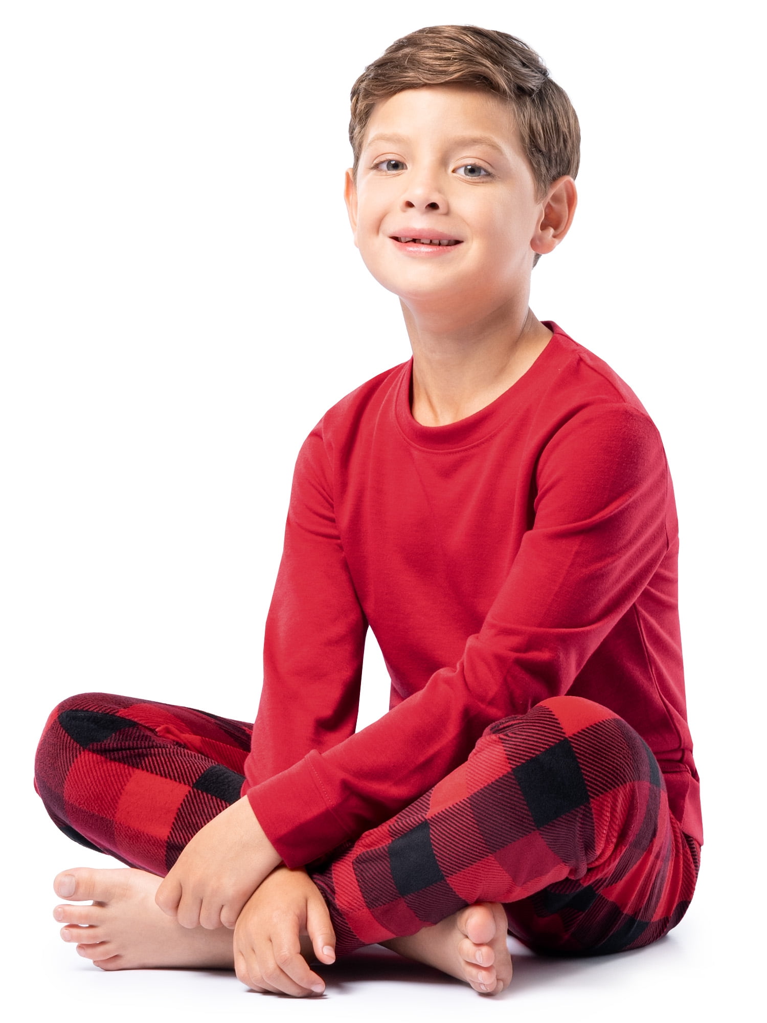 Fruit of the Loom Boy's Sleep Long Sleeve Top & Velour Fleece Jogger Pajama Set, 2-Piece, Sizes 4-16