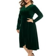 thumbnail image 5 of ClodeEU Womens Plus Size V Neck Formal Long Sleeve Velvet Midi Dresses,Fall Elegant Flowy Party Dresses Green,Womens Plus XXXXL, 5 of 6