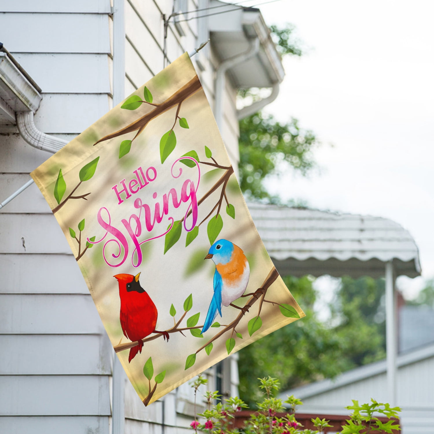 America Forever Hello Spring House Flag 28 x 40 inches Double Sided Colorful, Summer Birds, Cardinal - Seasonal Yard Lawn Outdoor Decorative Spring Bluebird House Flag