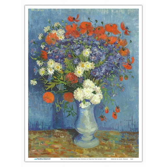 Vase with Cornflowers and Poppies - From an Original Color Painting by Vincent Van Gogh c.1887 - Master Art Print (Unframed) 9in x 12in