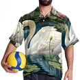 thumbnail image 4 of Swan Men's Hawaiian Poplin Casual Printed Button Down Short Summer Beach Shirts, Unisex, 4 of 6